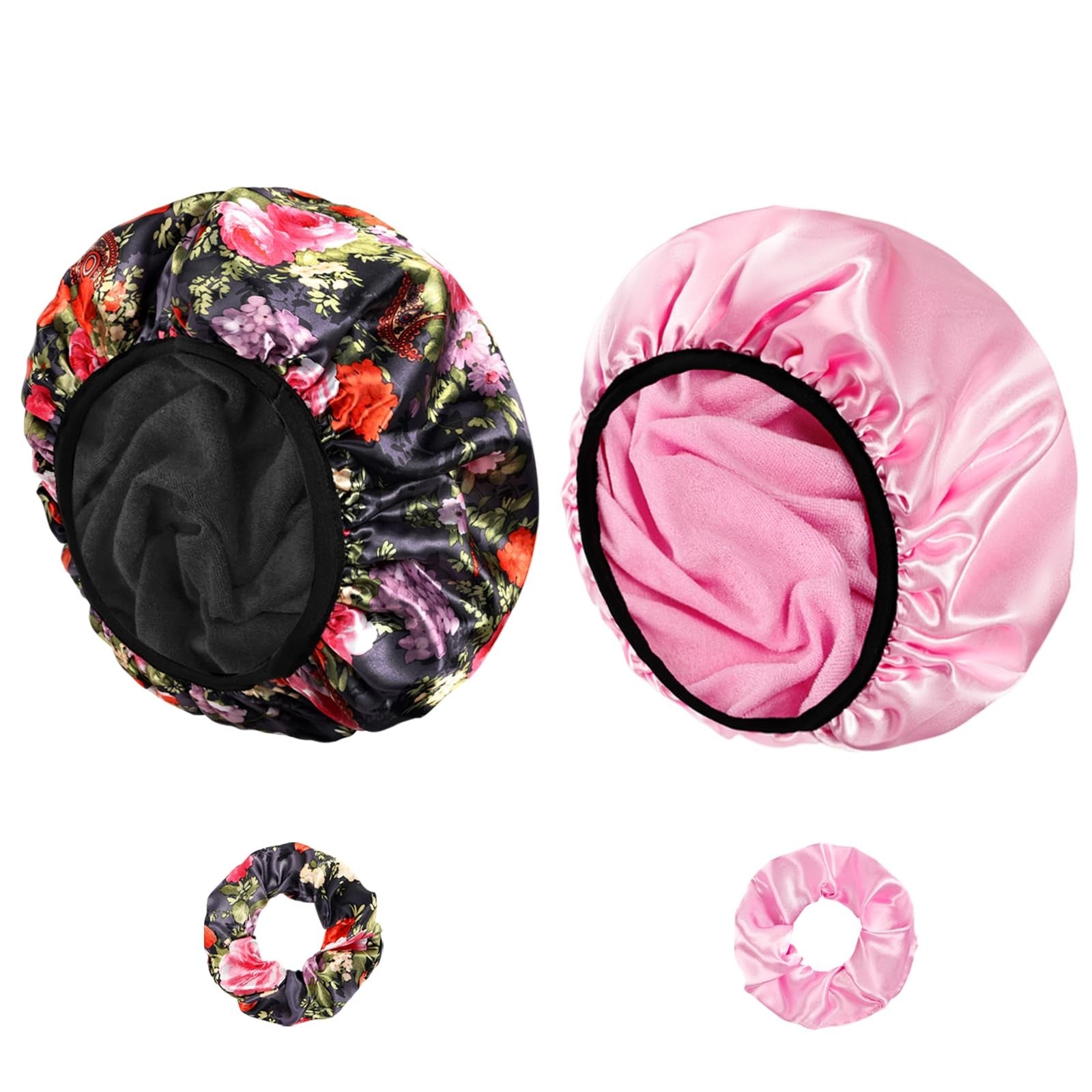 2 Pcs Terry Cloth Lined Shower Cap Large Triple Layer Waterproof Bath Cap