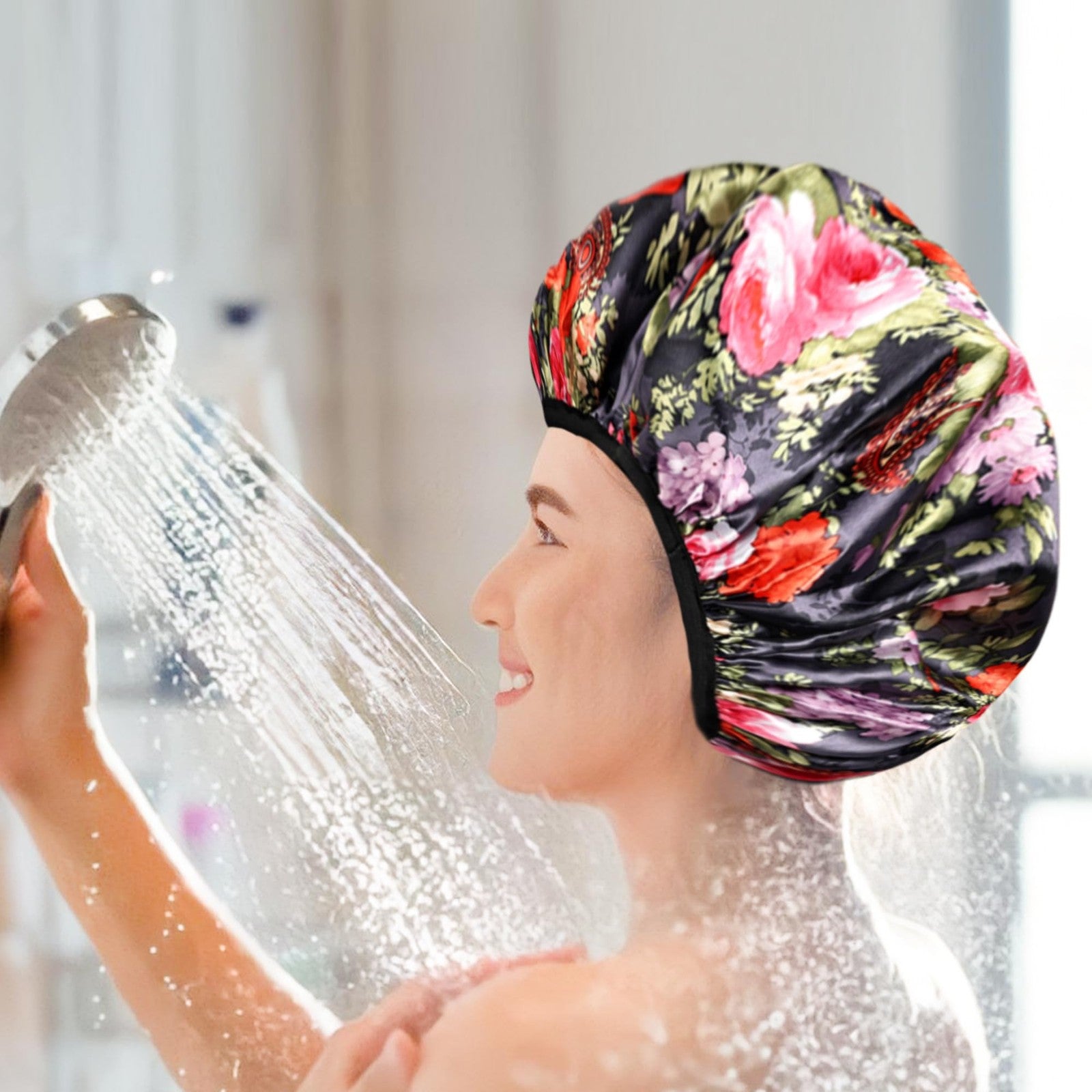 2 Pcs Terry Cloth Lined Shower Cap Large Triple Layer Waterproof Bath Cap