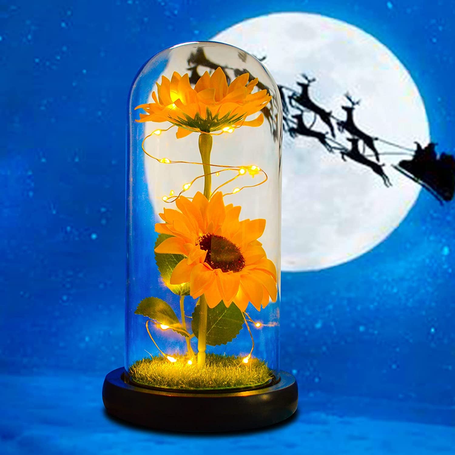 Mothers Day Sunflower Gifts for Women,Sun Flowers Home Decor,Preserved Sunflower in Glass Dome,Present for Christmas,Birthday,Mothers Day