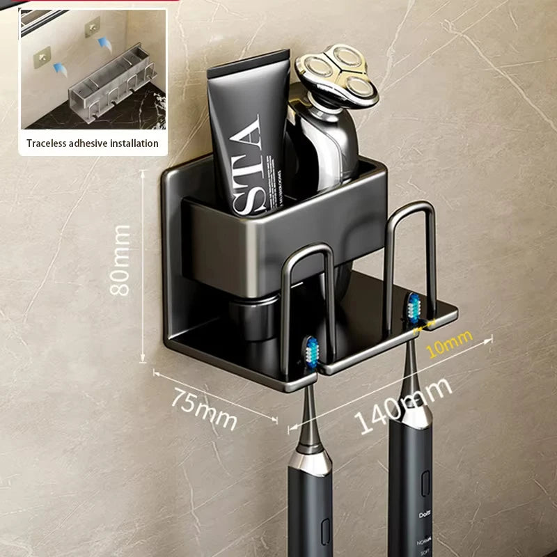 Toothbrush Holder Metal Toothbrush Rack Multi-Function Toothbrush Holder Punch-Free Toothpaste Holder Wall-Mounted Storage Box