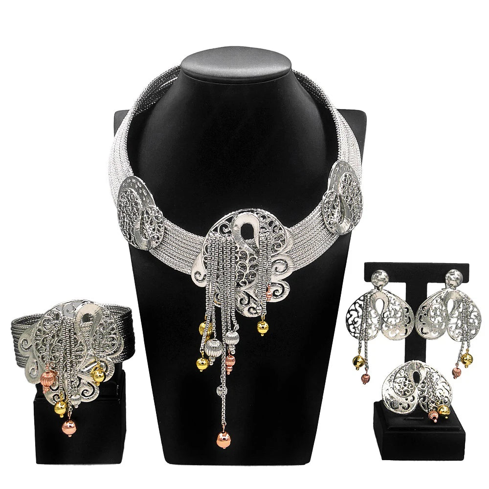 Jewelry for Women Necklace Bracelet Set Brazilian Gold Plated 24K Pure Copper Necklace Luxury Wedding Necklace for Women Gift