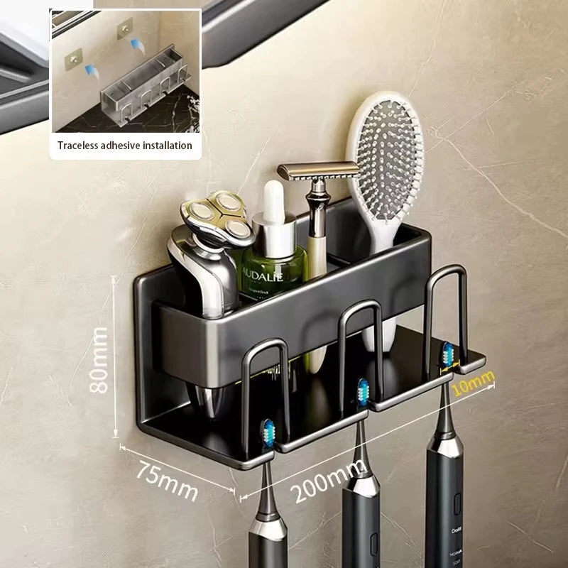 Toothbrush Holder Metal Toothbrush Rack Multi-Function Toothbrush Holder Punch-Free Toothpaste Holder Wall-Mounted Storage Box