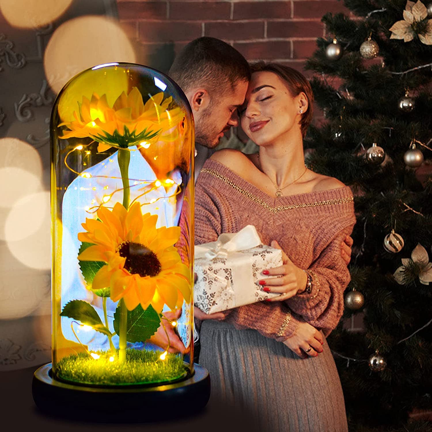 Mothers Day Sunflower Gifts for Women,Sun Flowers Home Decor,Preserved Sunflower in Glass Dome,Present for Christmas,Birthday,Mothers Day