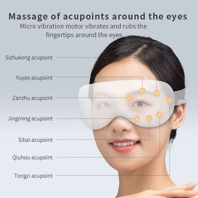 Eye Massager with Cooling 12 Vibration Node Rechargeable Relaxation Eye Care Device with Bluetooth for Puffiness Improve Sleep