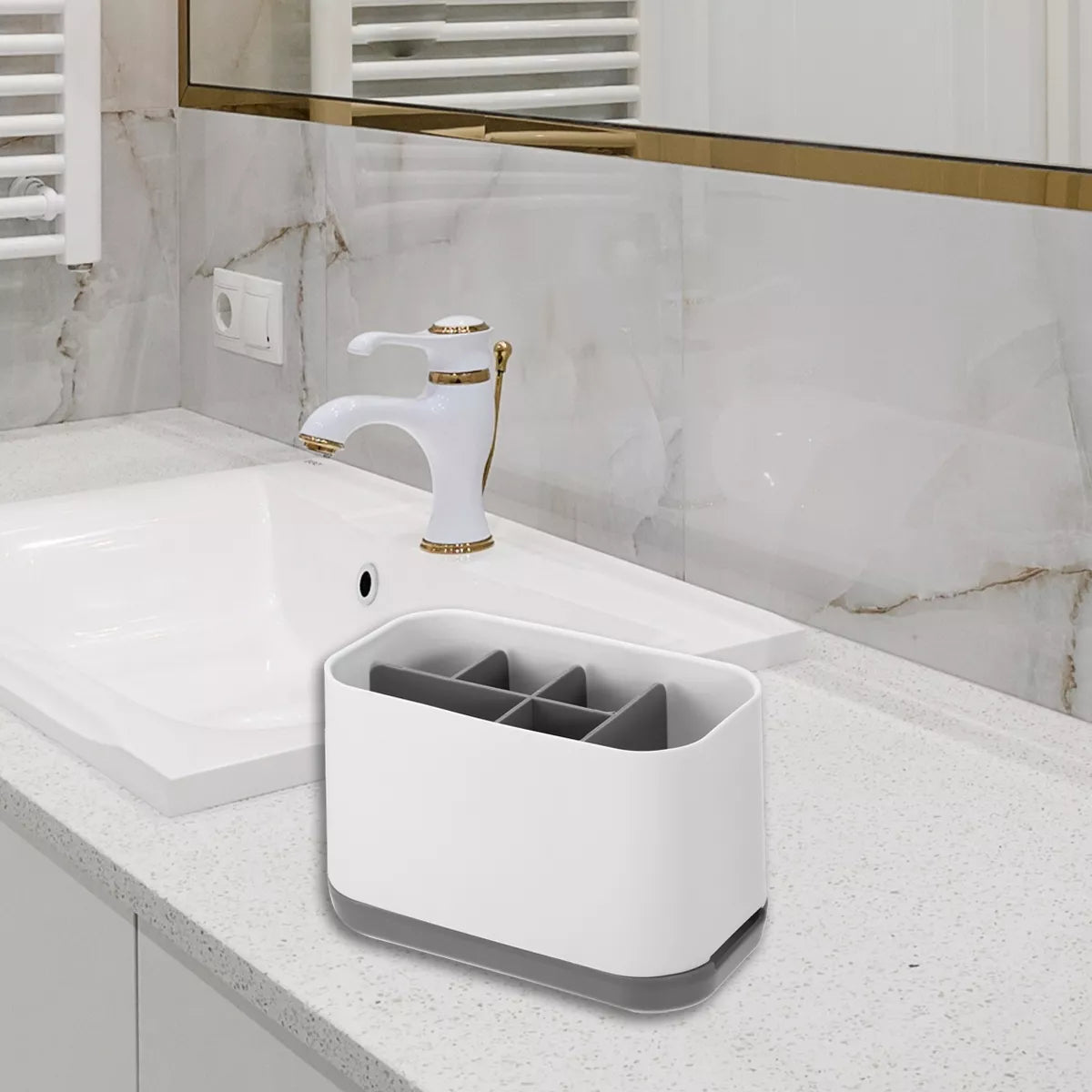 Unique Bargains Plastic Removable Toothbrush Holder Toothbrush Organizer for room Gray White 1 Pcs
