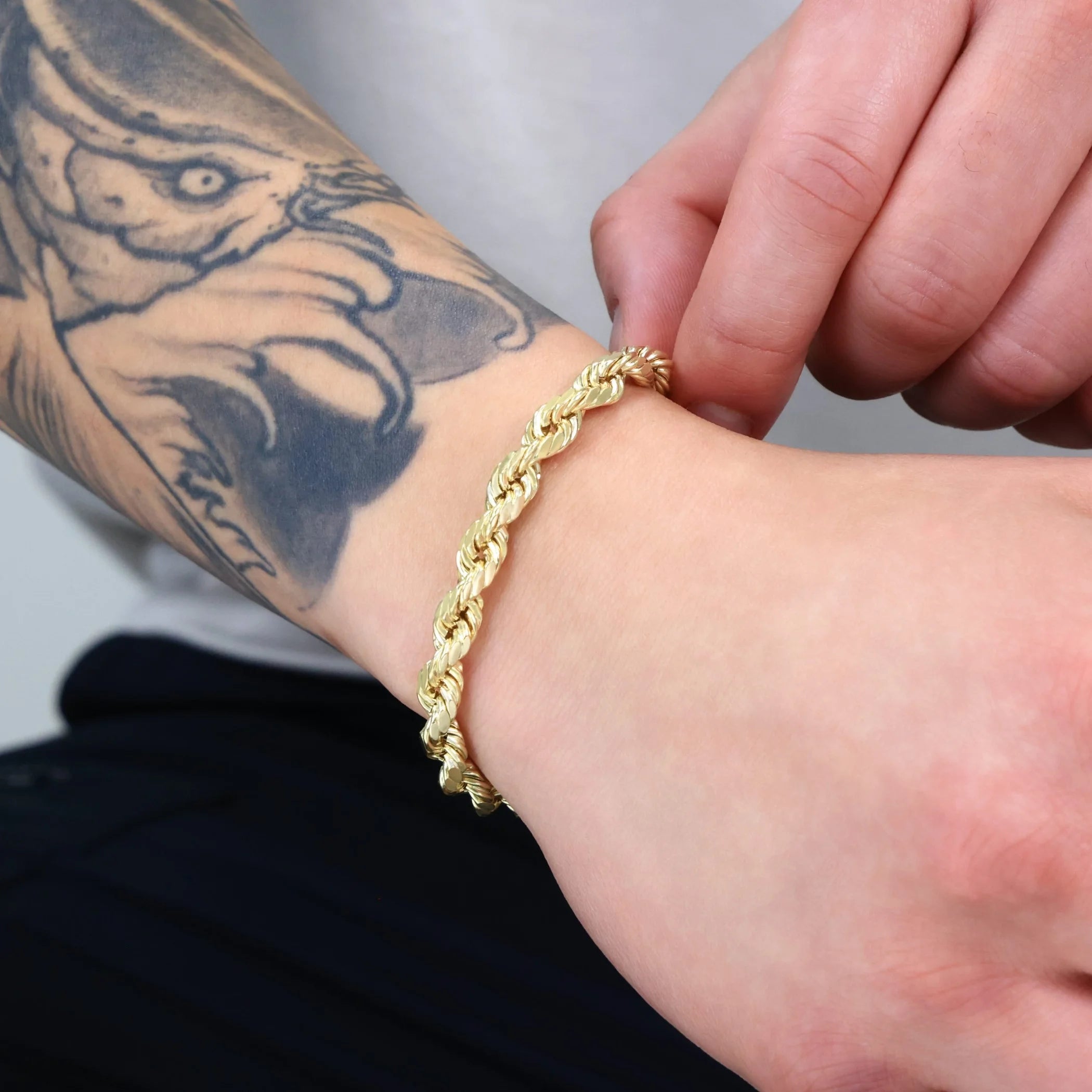 14K Yellow Gold 7Mm Rope Chain Diamond Cut Bracelet (7.5"-9") Italian Jewelry for Men