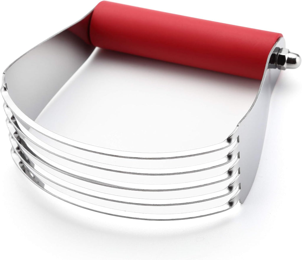 Large Red Dough Blender for Baking, Professional Heavy Duty Dough Cutter Tool with Thick Blades, Stainless Steel Puff Pastry Cutter Tool, Dishwasher Safe Pastry Blender for Easy Mixing