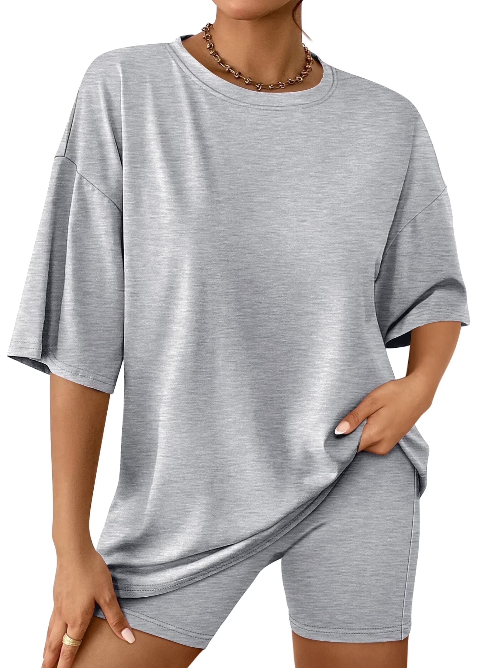 2 Piece Outfit for Women Lounge Sets Oversized Tshirts Matching Biker Short Summer Clothing, Sizes S-2XL