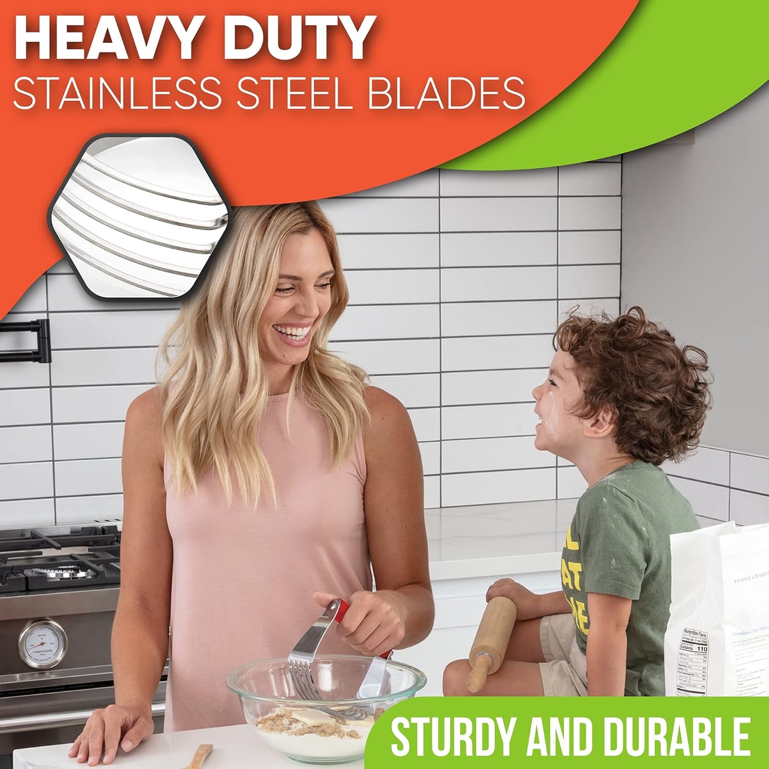 Large Red Dough Blender for Baking, Professional Heavy Duty Dough Cutter Tool with Thick Blades, Stainless Steel Puff Pastry Cutter Tool, Dishwasher Safe Pastry Blender for Easy Mixing