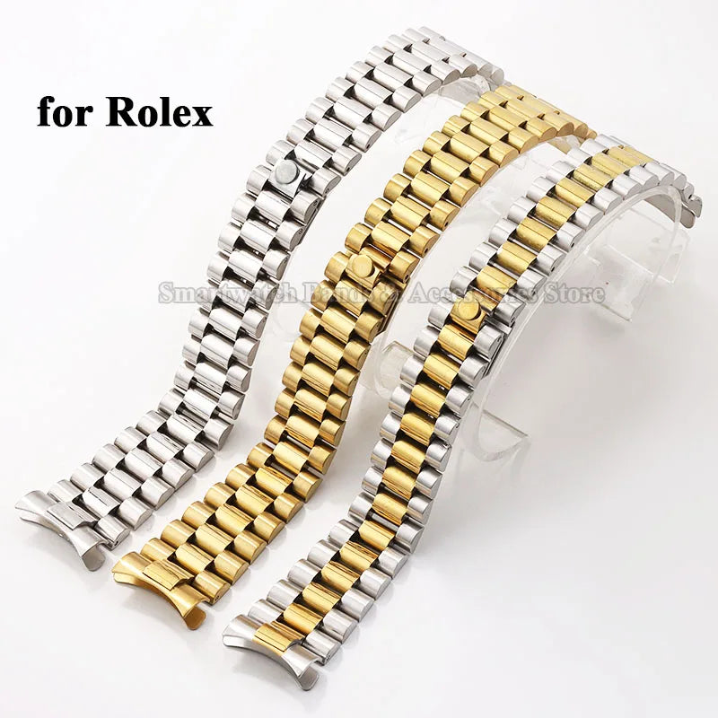 20Mm Stainless Steel Watch Strap for Rolex for Water Ghost Wrist Band Curved End Silver Gold Bracelet Men Women Sport Watch Band