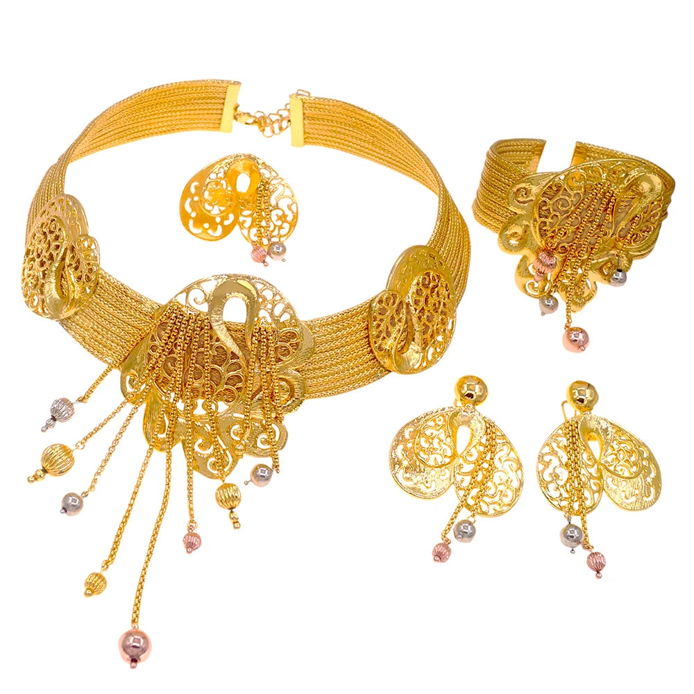 Jewelry for Women Necklace Bracelet Set Brazilian Gold Plated 24K Pure Copper Necklace Luxury Wedding Necklace for Women Gift