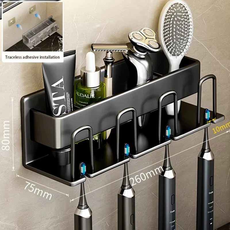 Toothbrush Holder Metal Toothbrush Rack Multi-Function Toothbrush Holder Punch-Free Toothpaste Holder Wall-Mounted Storage Box