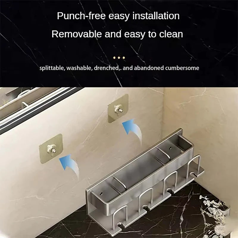 Toothbrush Holder Metal Toothbrush Rack Multi-Function Toothbrush Holder Punch-Free Toothpaste Holder Wall-Mounted Storage Box