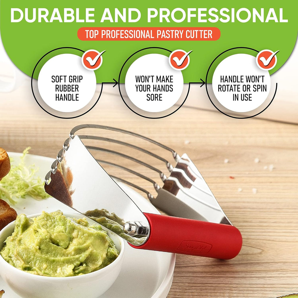 Large Red Dough Blender for Baking, Professional Heavy Duty Dough Cutter Tool with Thick Blades, Stainless Steel Puff Pastry Cutter Tool, Dishwasher Safe Pastry Blender for Easy Mixing