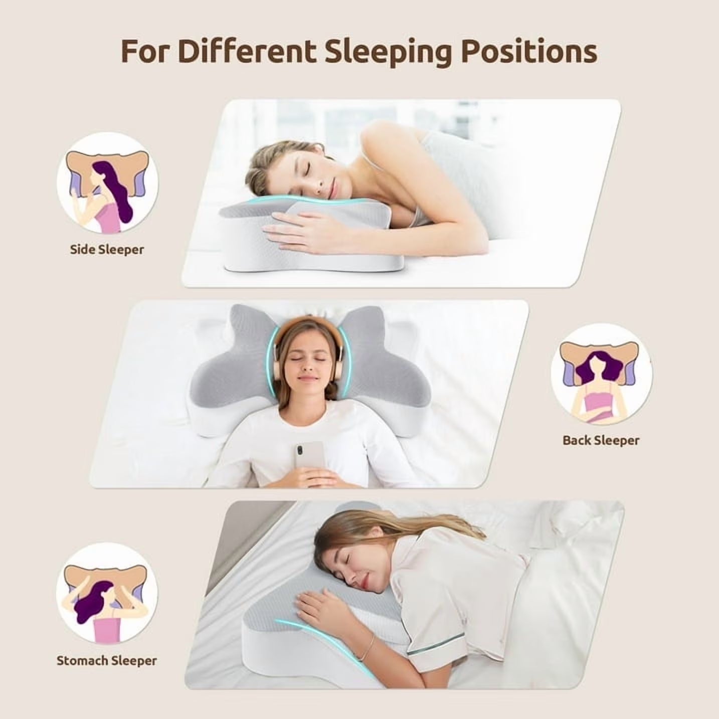Cervical Pillow for Sleeping Memory Foam Neck Pain Relief Contour Orthopedic Ergonomic Pillows for Women Side Sleepers,Queen Size 26"Lx14.6"Wx5.1"H,Gray