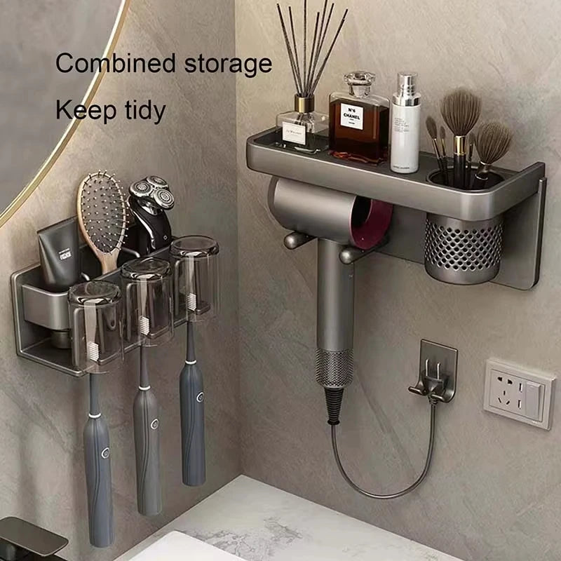 Toothbrush Holder Metal Toothbrush Rack Multi-Function Toothbrush Holder Punch-Free Toothpaste Holder Wall-Mounted Storage Box