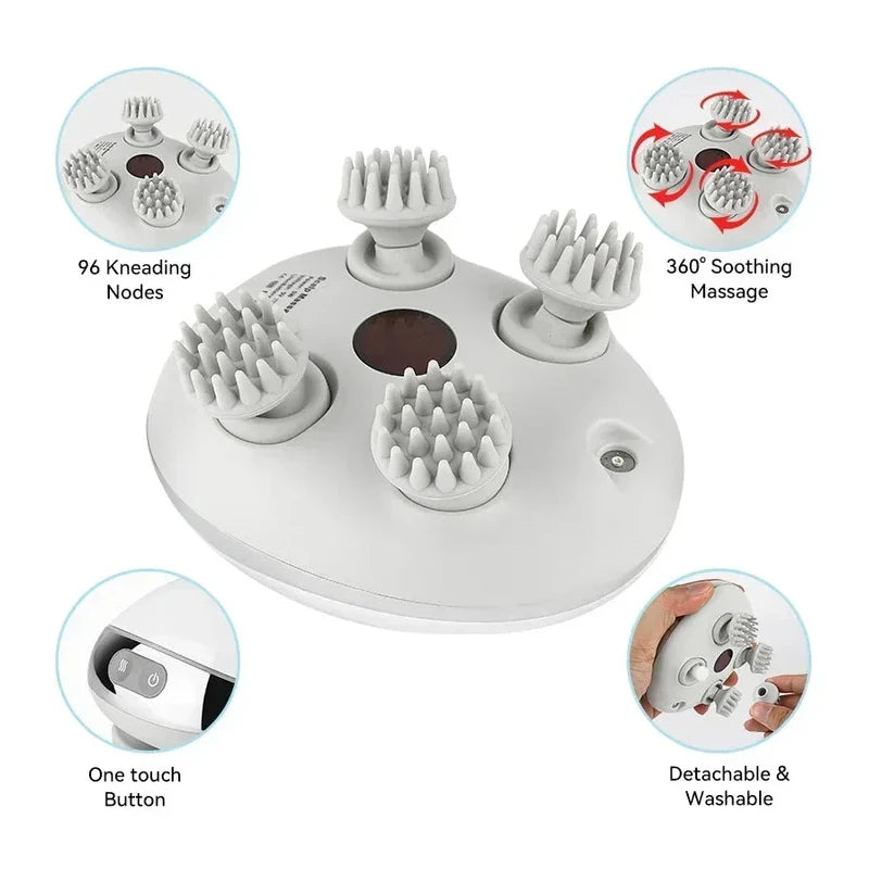 Small Portable Scalp Massagers Hot Compress Red Light Massage Waterproof Stress Relief Head Spa Massage Vibration Kneading
