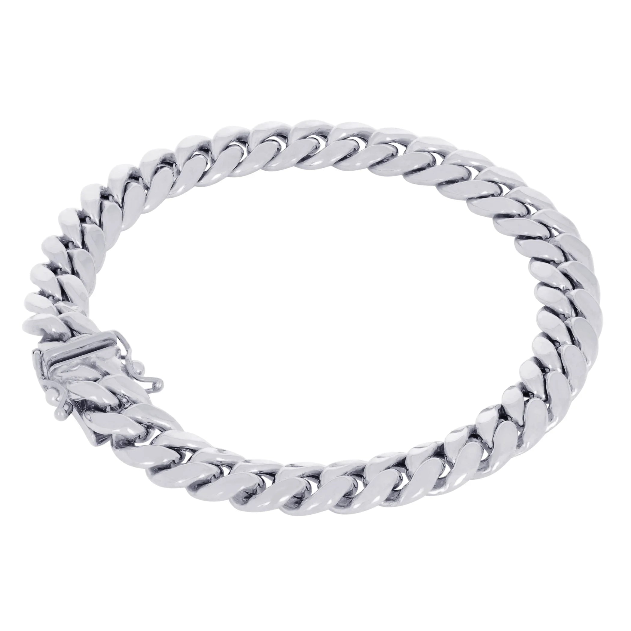 10K Real White Gold Miami Cuban Link 7.5Mm Chain Bracelet (7"-9") Italian Jewelry for Men