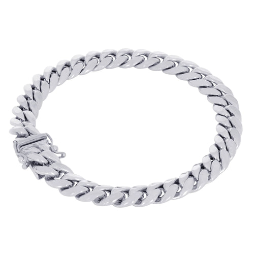 10K Real White Gold Miami Cuban Link 7.5Mm Chain Bracelet (7"-9") Italian Jewelry for Men