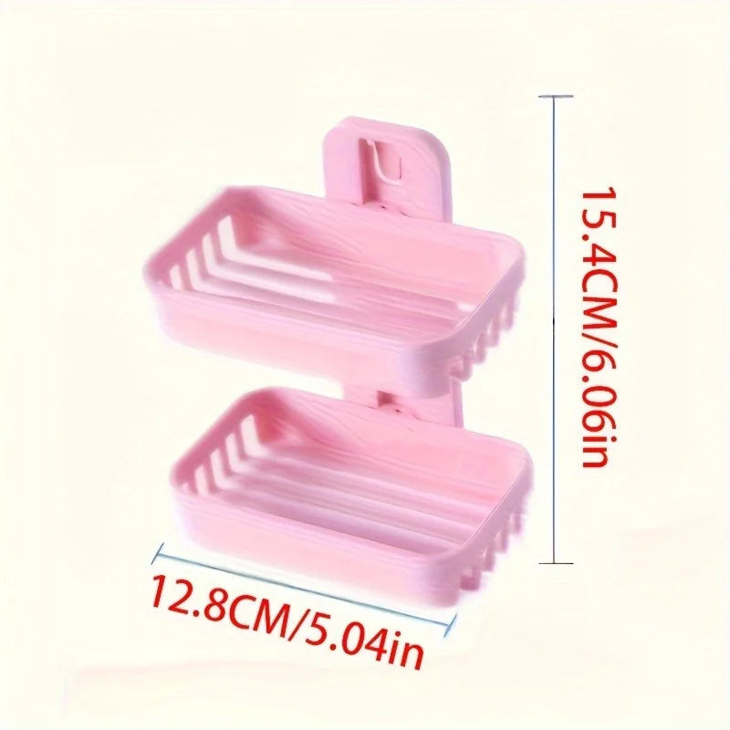 1 Set of Beige+Pink Double-Layer Soap Holder, No Punching, Space Saving Design, Suitable for Bathroom, Kitchen or Laundry Room