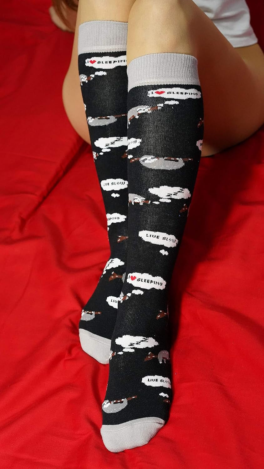 -Women 5-Pairs Luxury Cotton Colorful Cool Fun Knee High Socks