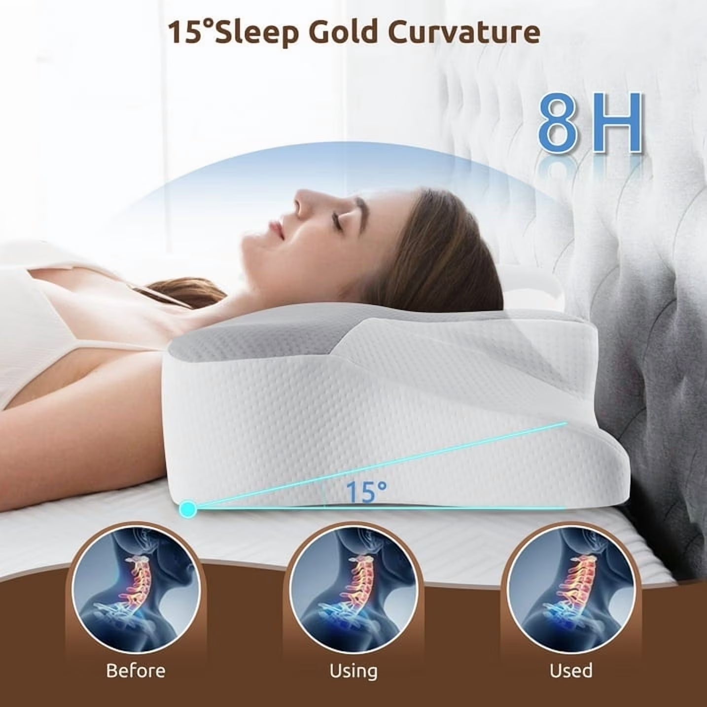 Cervical Pillow for Sleeping Memory Foam Neck Pain Relief Contour Orthopedic Ergonomic Pillows for Women Side Sleepers,Queen Size 26"Lx14.6"Wx5.1"H,Gray