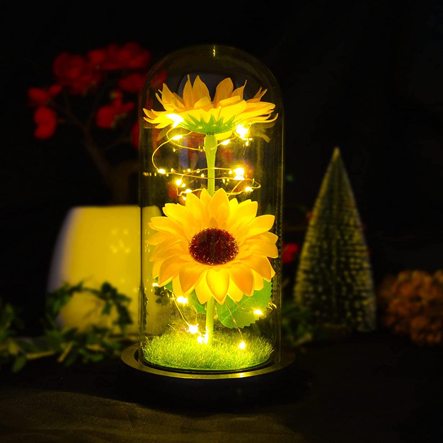 Mothers Day Sunflower Gifts for Women,Sun Flowers Home Decor,Preserved Sunflower in Glass Dome,Present for Christmas,Birthday,Mothers Day