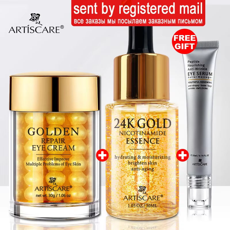 24K Gold Serum 3Pcs/Set for Facial Care Eye Cream Moisturizing Face Essence Skin Care Products