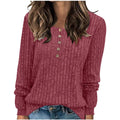 Tops for Womens Casual Winter round Neck Long Sleeve Solid Color Buttoned Knit Tunic Tops Sweater