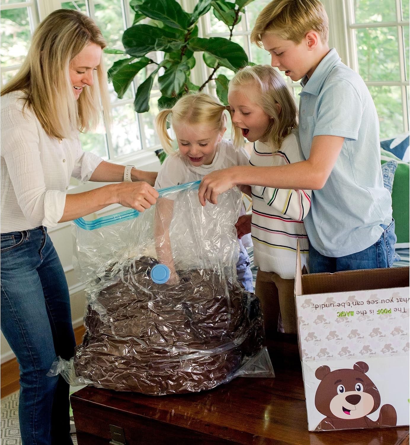 ®| Sqoosh2Poof™| Jumbo Plush Character Compressed inside Small Box | 54" Bear