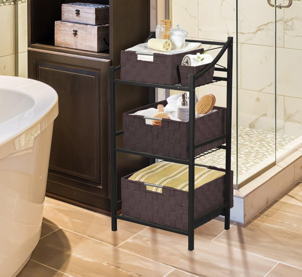 Storage Baskets for Organizing (Set of 7), Mesh Hand-Woven Design, Linen Closet Organizers and Storage, Organizer Storage Baskets for Shelves, Variety Pack Organizers and Storage (Chocolate)