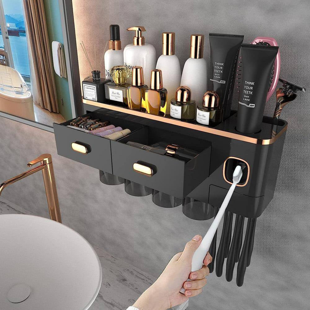 Toothbrush Holders for Bathrooms - Black Gold 4 Cup