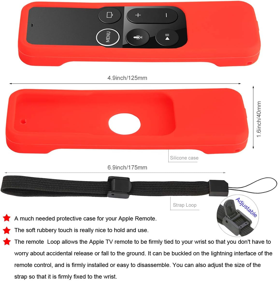 [2 Pack] anti Slip Remote Protective Case Compatible for Apple TV 4K 4Th Generation Siri Remote Controls -  Silicone Skidproof Shockproof Cover Skin for TV 4 4K Remote (Red + Orange)